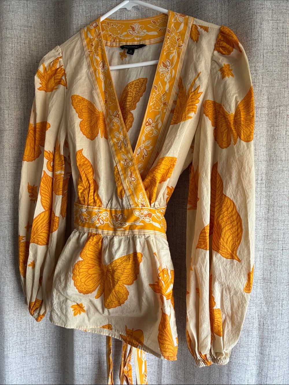 Banana Republic Wrap Blouse with Orange Butterfly Print - Picture 3 of 5